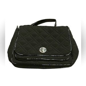 Vera Bradley Classic Black Saddle Bag Purse Turnlock Flap Microfiber